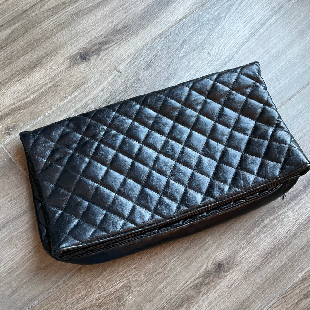 Zara Black quilted foldover clutch